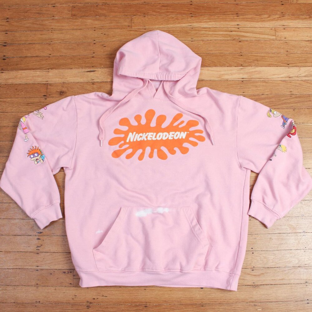 Nickelodeon Hoodie Womens Large Pink Pullover Rugrats Ren and Stimpy (Youth)